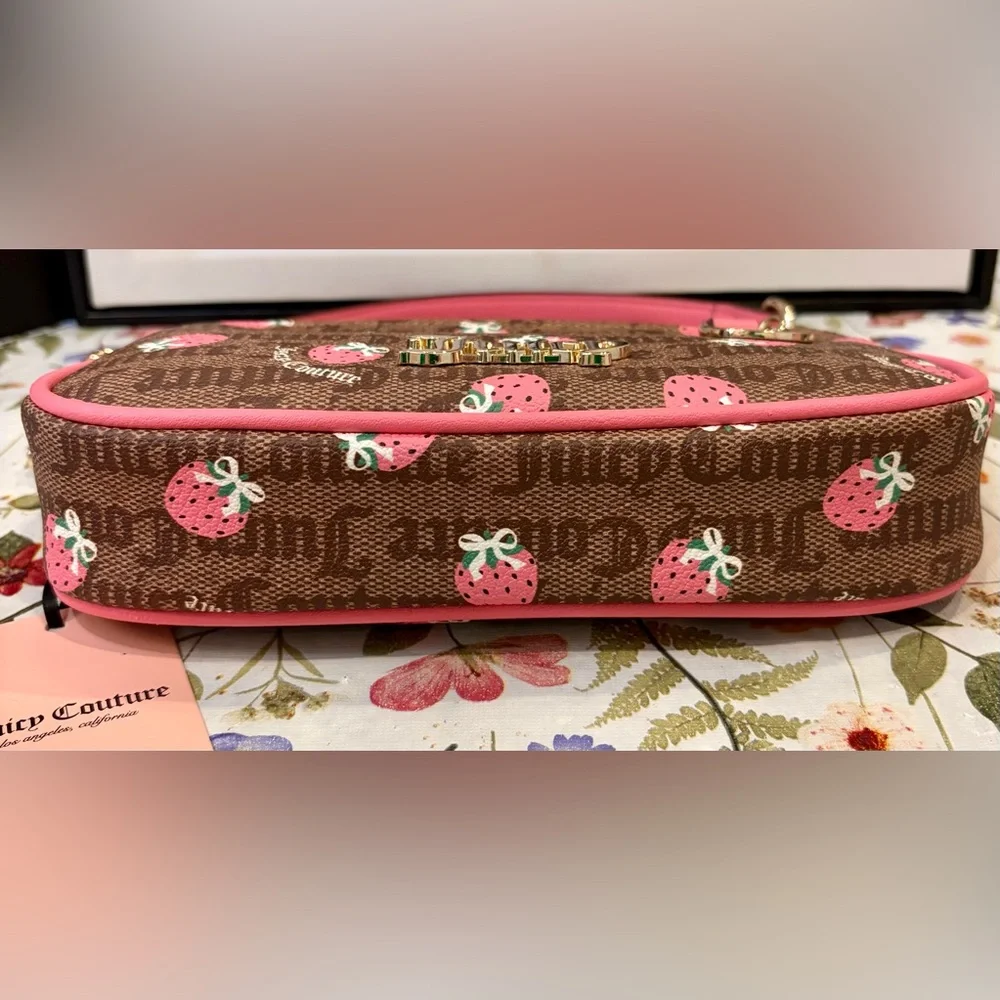 NWT JUICY COUTURE Pink Strawberry Print Shoulder Bag with 2 strawberry charm🍓 - Picture 8 of 13